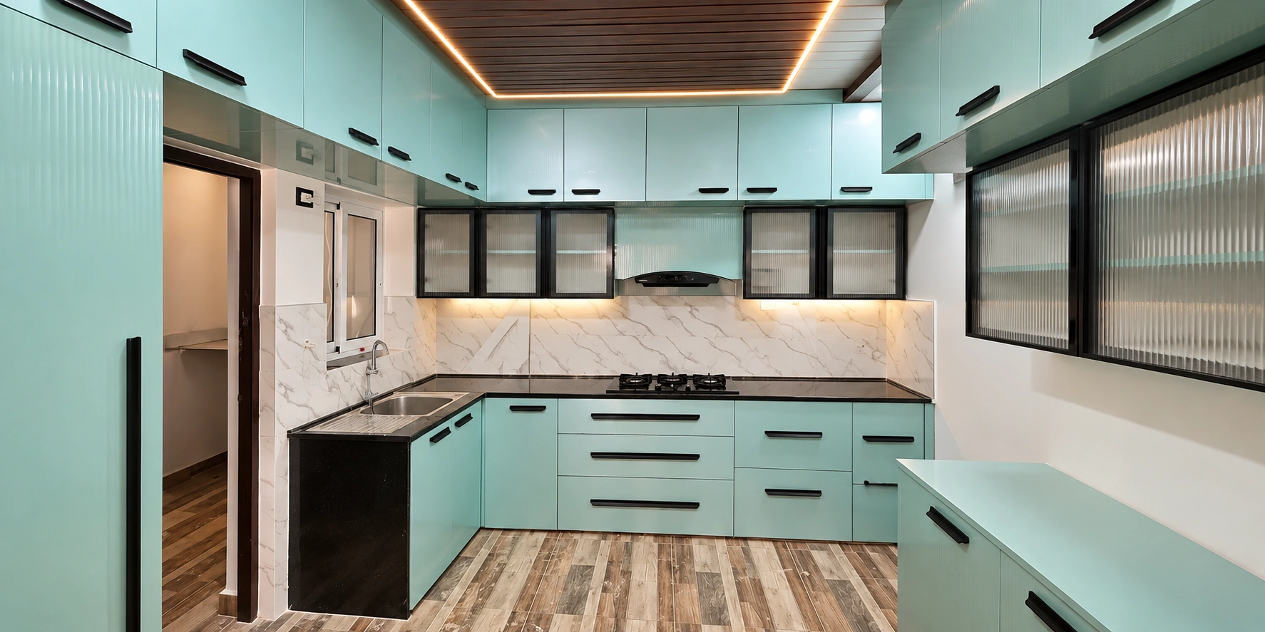 Contemporary modular kitchen interior design with premium cabinetry